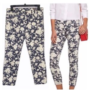 Tory Burch Size 32 Blue White Alexa Floral Mid Rise Cropped Designer Jeans. C043
